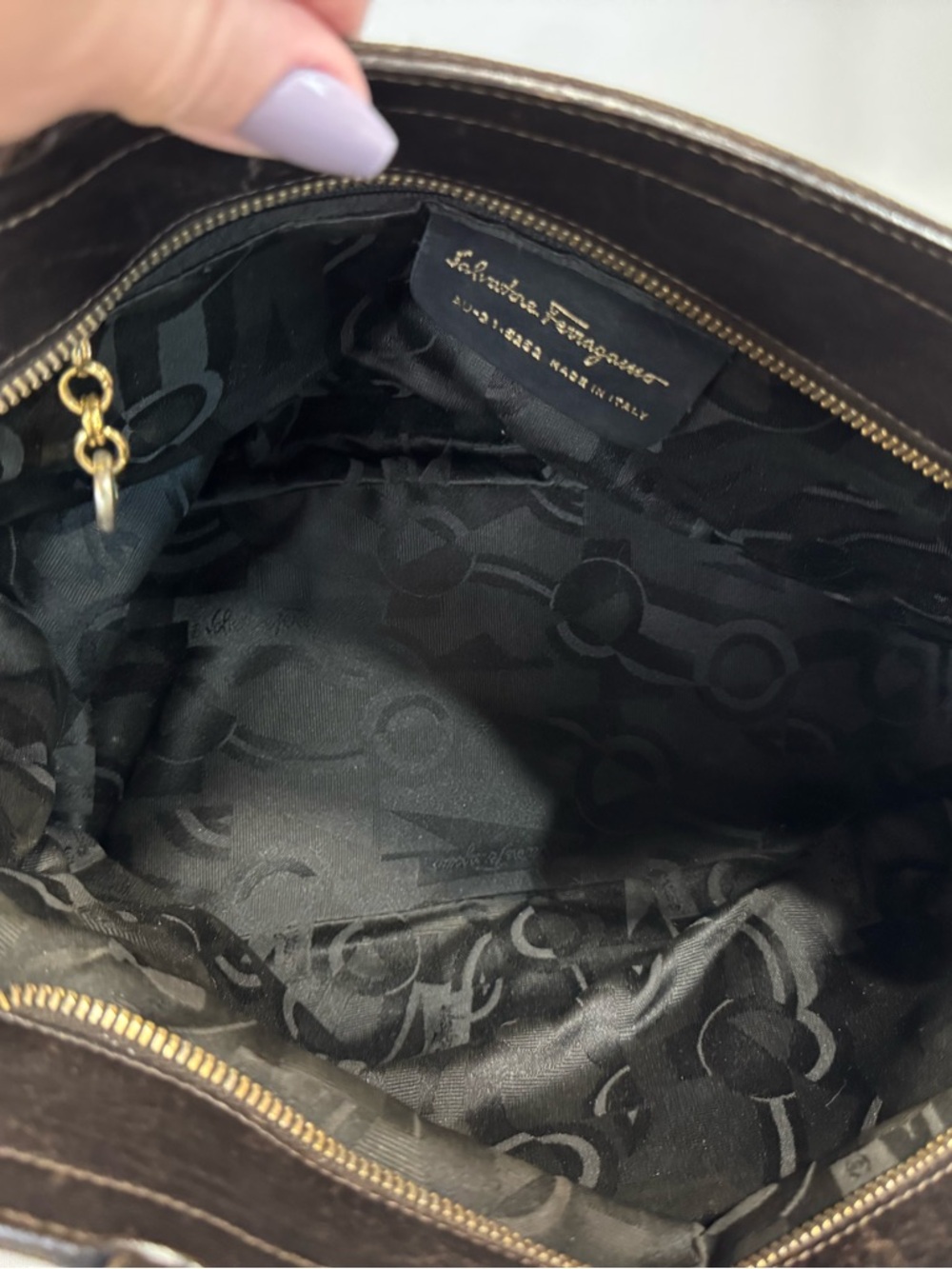 Tiered Brown Grosgain Ribbon Shoulder Bag with gold Chain links- AU-21 Series - Picture 8 of 10